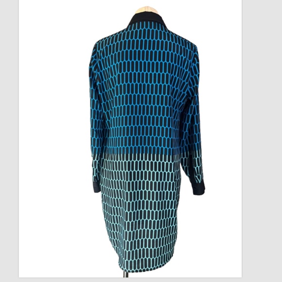 Michael Kors Shirt Dress L Large Blue Black Long Sleeve Career Church Washable - Picture 5 of 12